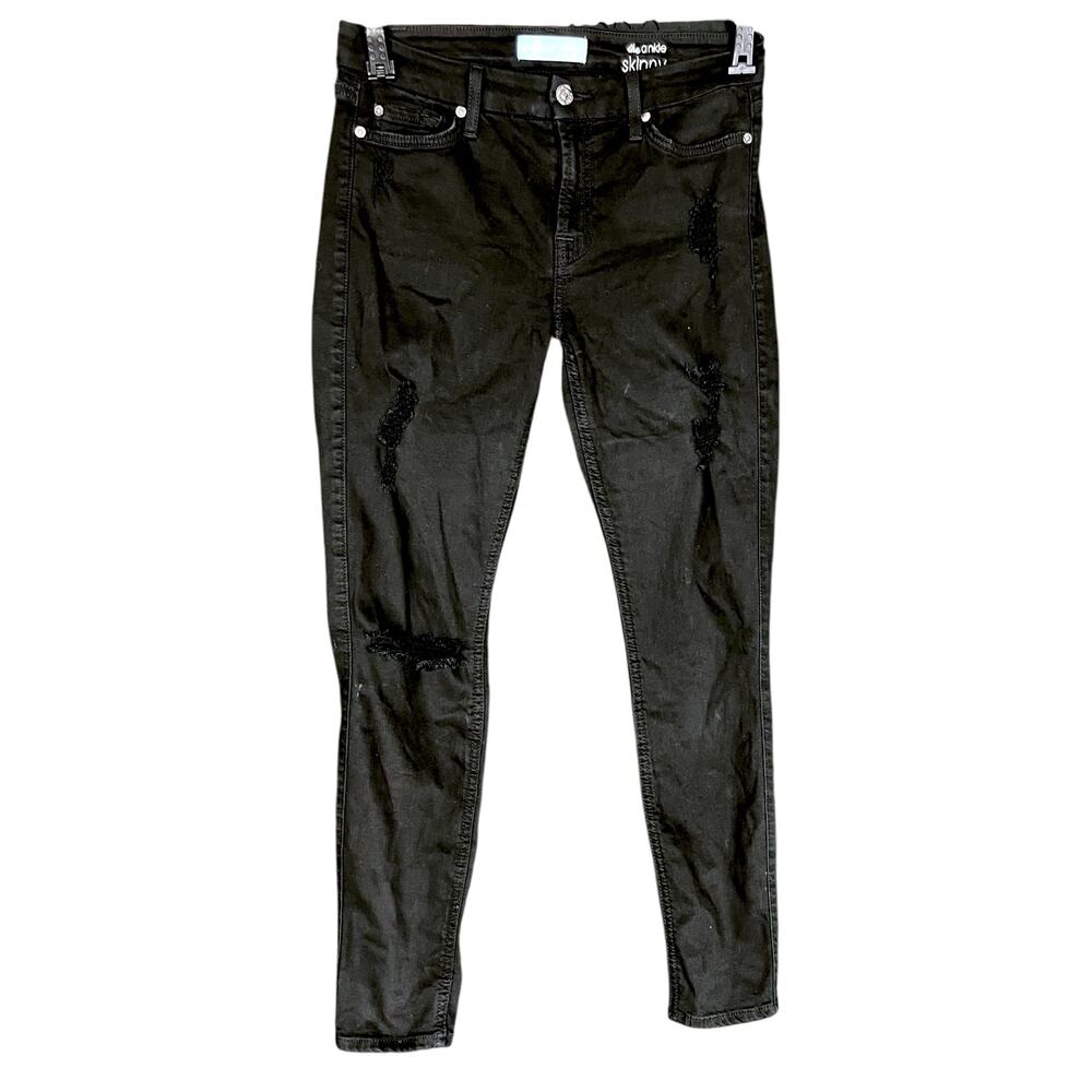 Women's 7 For All Mankind b(air) Distressed Black Denim Ankle Skinny - 27
